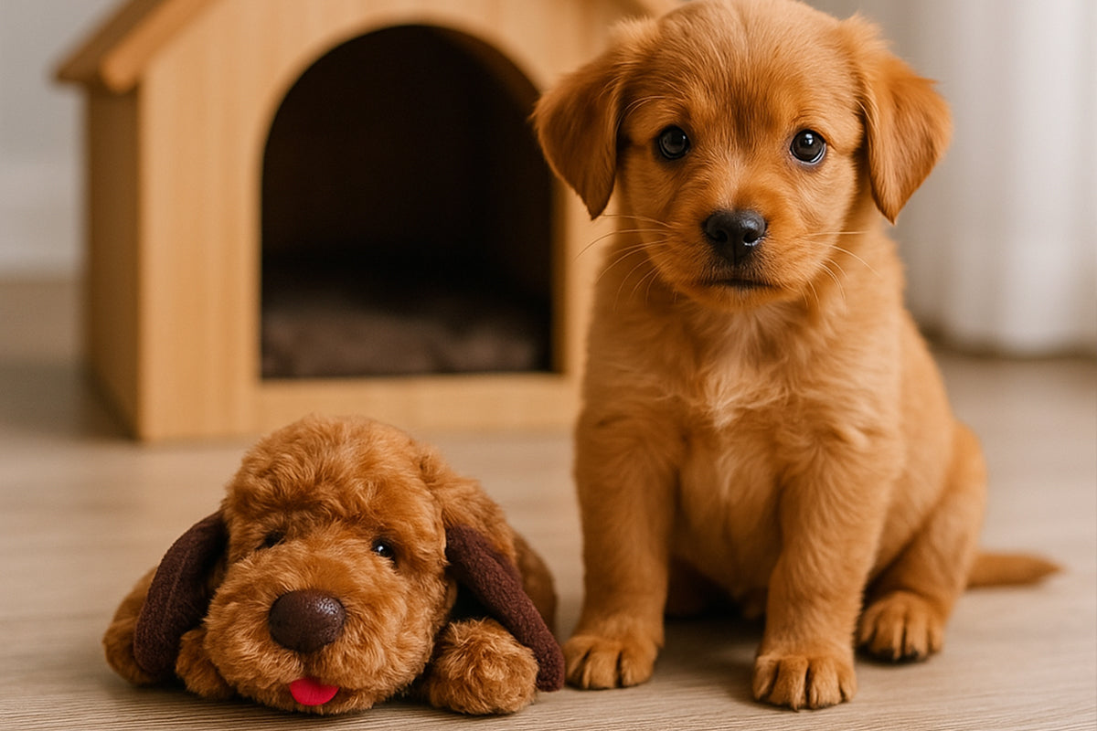 Puppy playing with a Dog Toy with Beating Heart