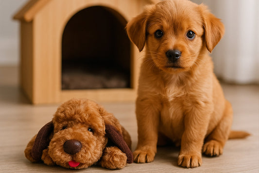 Puppy playing with a Dog Toy with Beating Heart