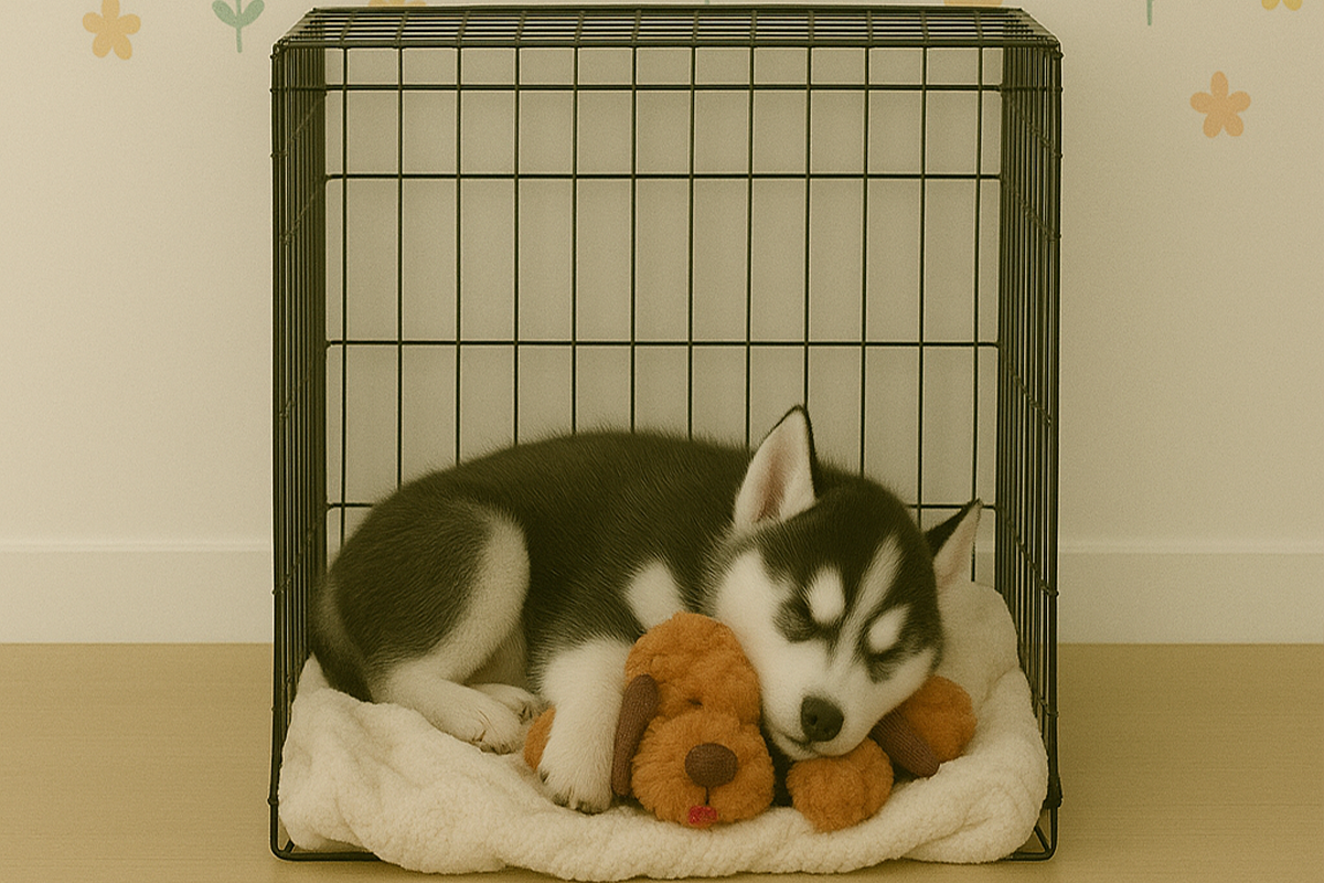 puppy with dog heartbeat toy